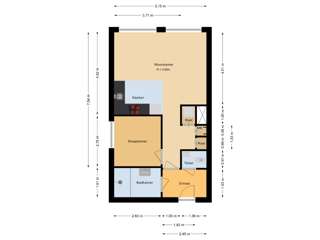 Bekijk plattegrond van Appartement van Poseidonsingel 55-Q