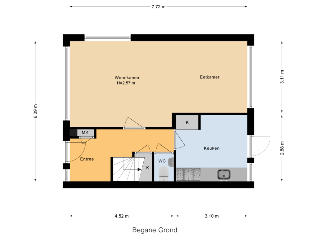 Bekijk plattegrond van Begane Grond van Pascalstraat 8