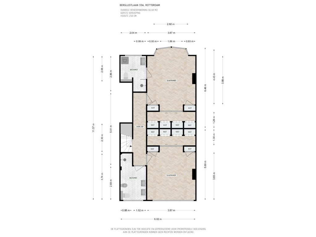 View floorplan of 1e verdieping of Berglustlaan 33-A