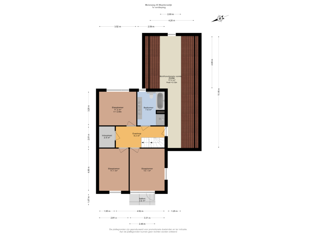 Bekijk plattegrond van 1e verdieping van Molenweg 45