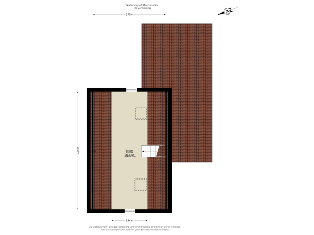 Bekijk plattegrond van 2e verdieping van Molenweg 45