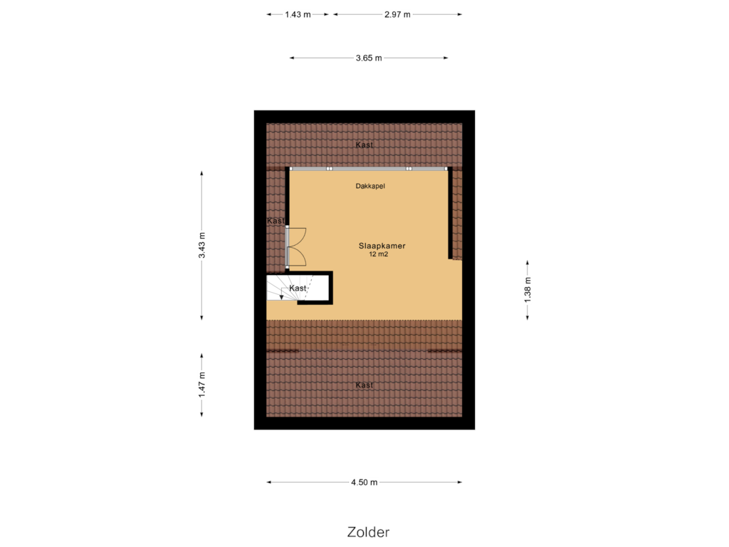 Bekijk plattegrond van Zolder van Onder de Boompjes 71