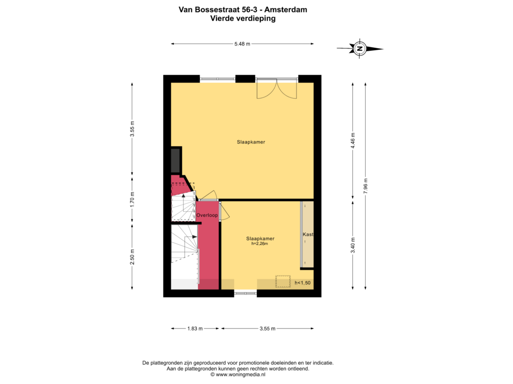 Bekijk plattegrond van Vierde verdieping van Van Bossestraat 56-3