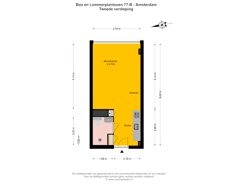 View floorplan of Tweede verdieping of Bos en Lommerplantsoen 77-B