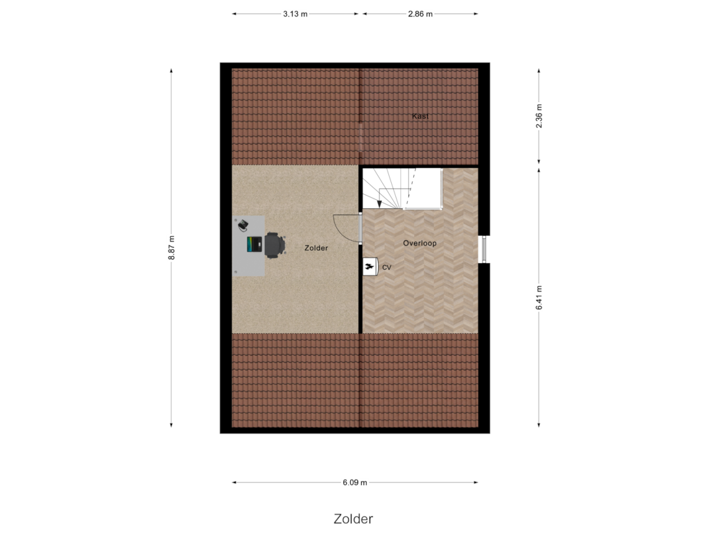 Bekijk plattegrond van Zolder van Ambtstraat 1