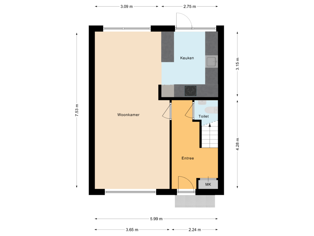 Bekijk plattegrond van Begane grond van Jean Henri Dunantstraat 49