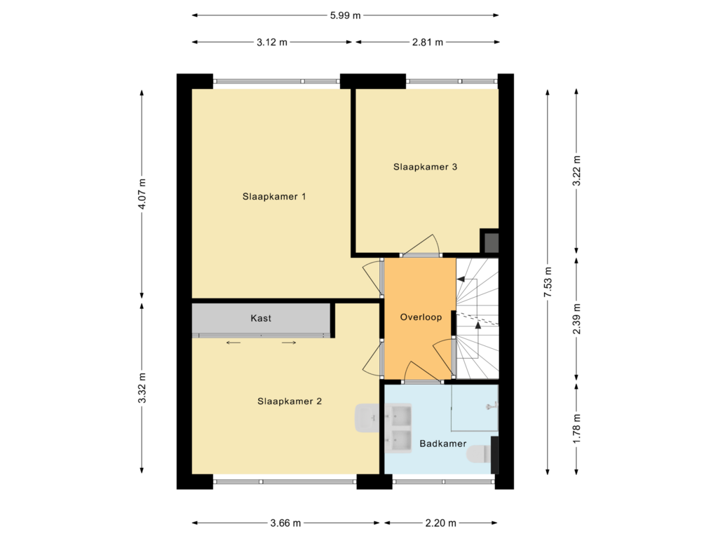 Bekijk plattegrond van Eerste verdieping van Jean Henri Dunantstraat 49