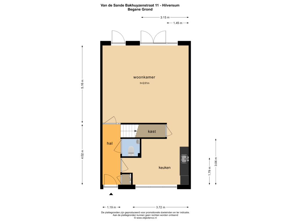 Bekijk plattegrond van BEGANE GROND van Van de Sande Bakhuyzenstraat 11