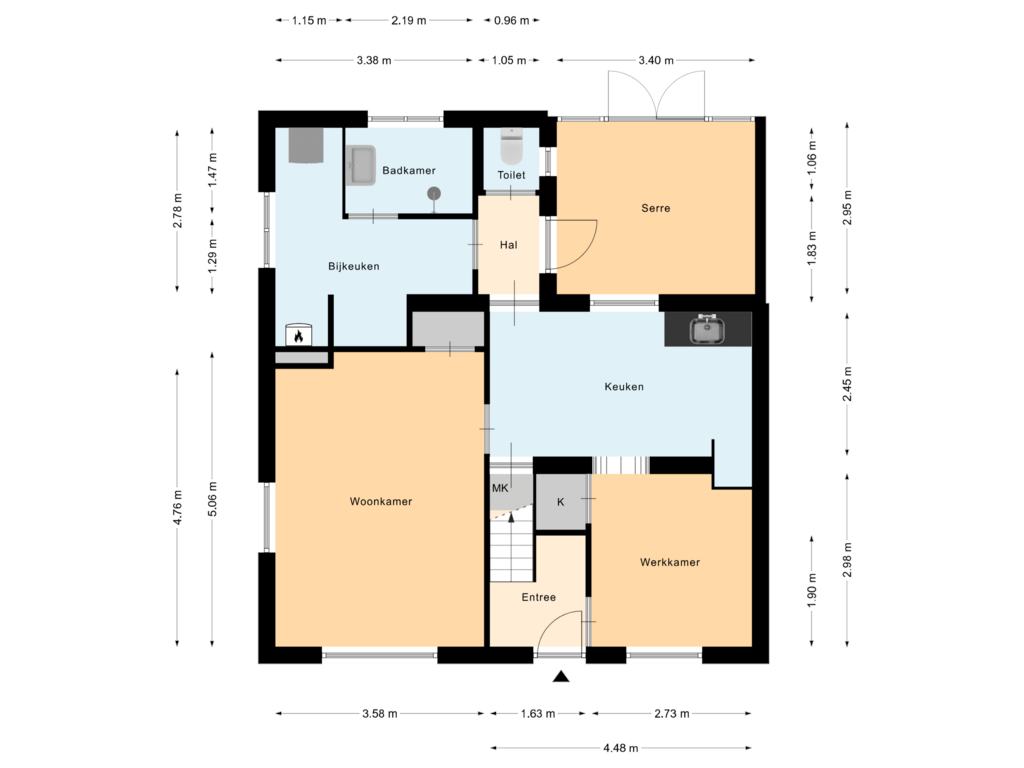 View floorplan of Begane Grond of Vlasrootweg 3