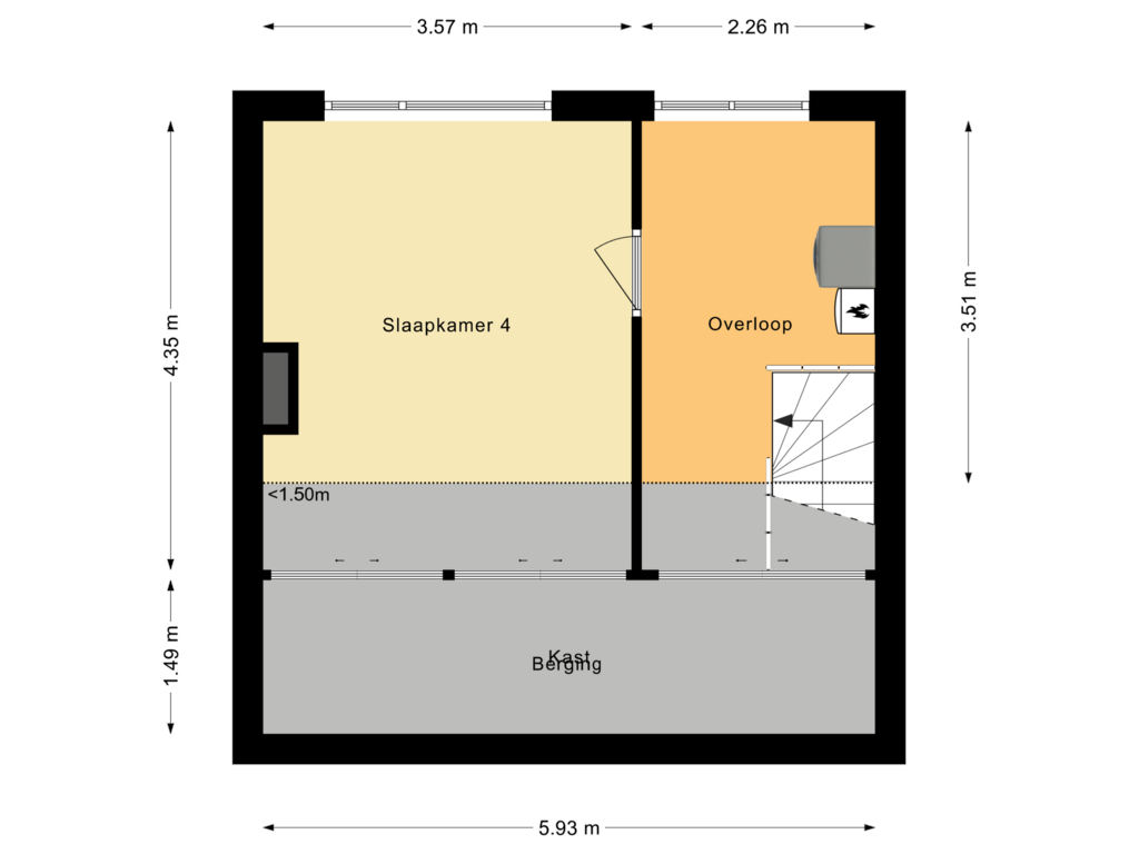 View floorplan of Tweede verdieping of Schepenstraat 23