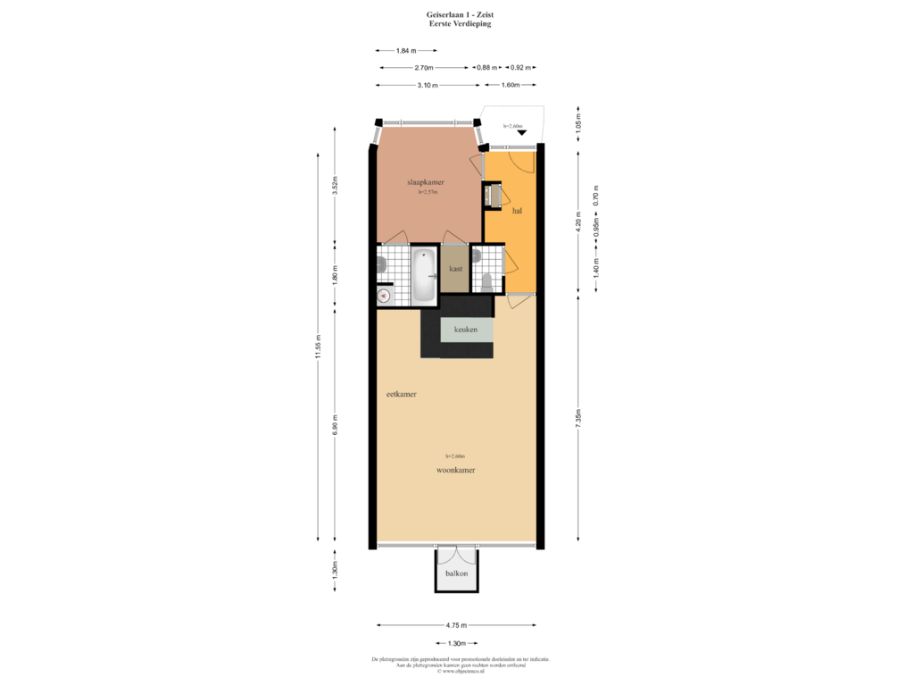 Bekijk plattegrond van Eerste Verdieping van Geiserlaan 1