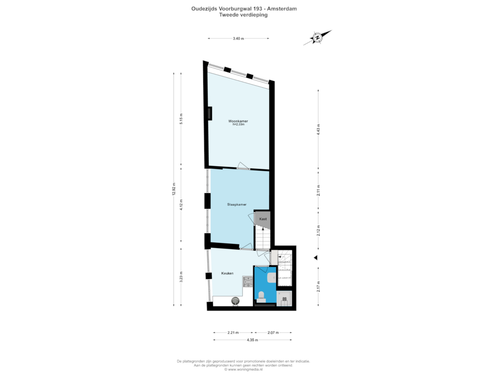 Bekijk plattegrond van Tweede verdieping van Oudezijds Voorburgwal 193-H