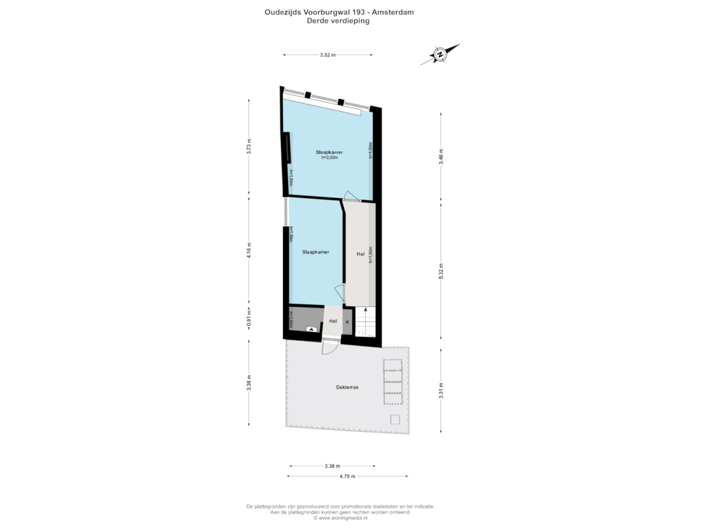 Bekijk plattegrond van Derde verdieping van Oudezijds Voorburgwal 193-H