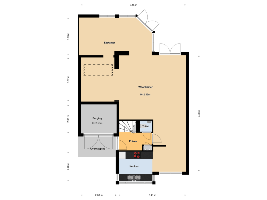 Bekijk plattegrond van Begane grond van Hondiusstraat 84