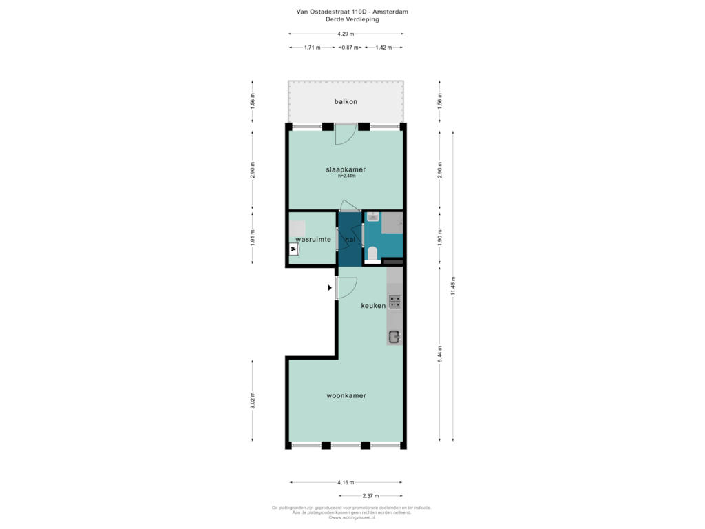 Bekijk plattegrond van DERDE VERDIEPING van Van Ostadestraat 110-D