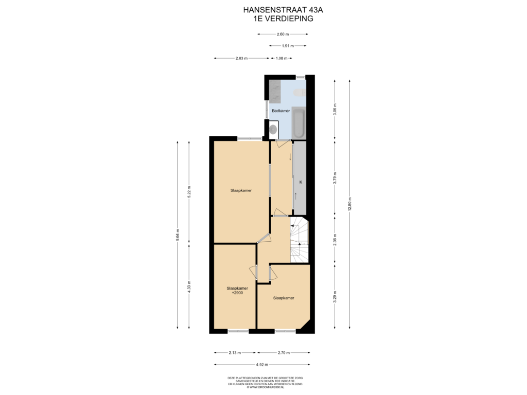 View floorplan of 1E Verdieping of Hansenstraat 43-A