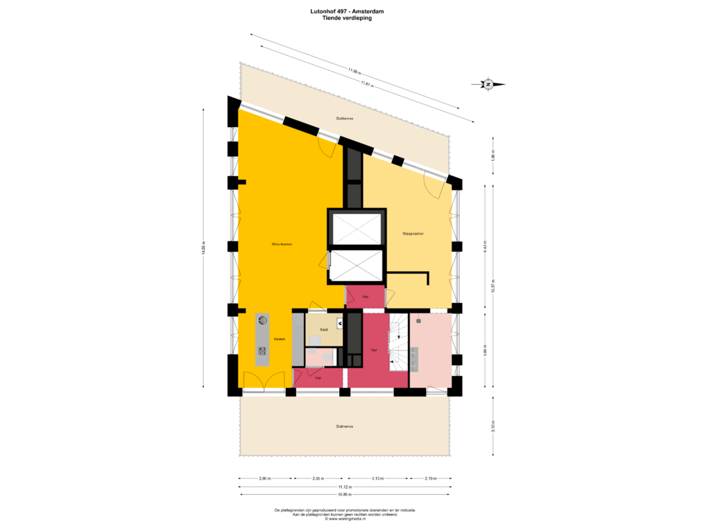 View floorplan of Tiende verdieping of Lutonhof 497