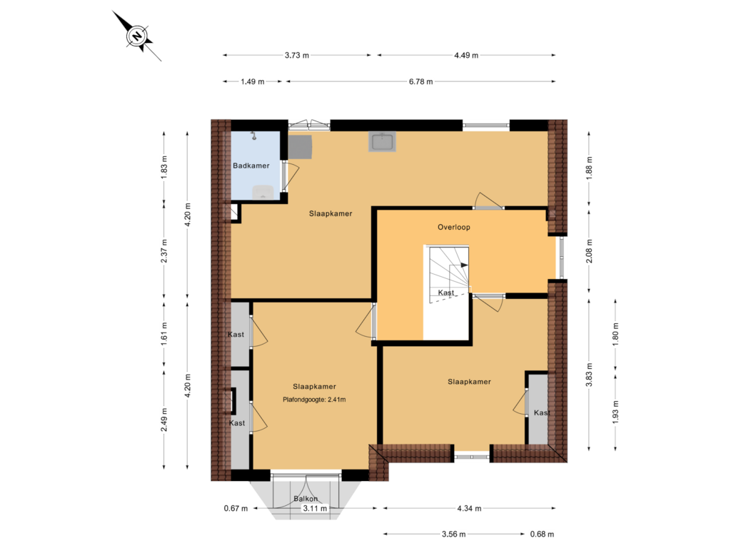 View floorplan of 1e verdieping of Wilhelminastraat 1