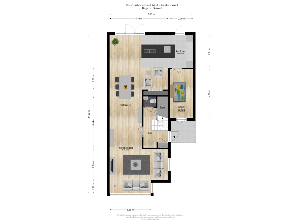 View floorplan of BEGANE GROND of Roestenbergstraat 69-A