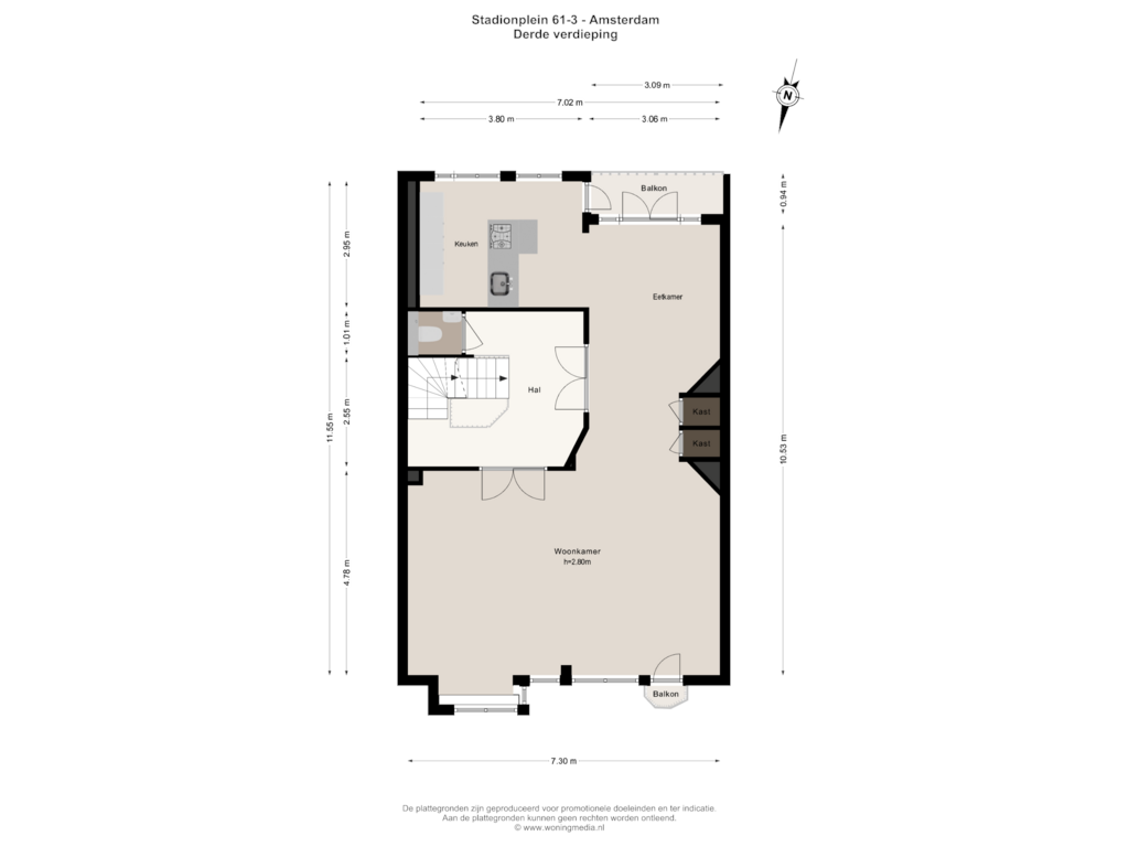 Bekijk plattegrond van Derde verdieping van Stadionplein 61-3