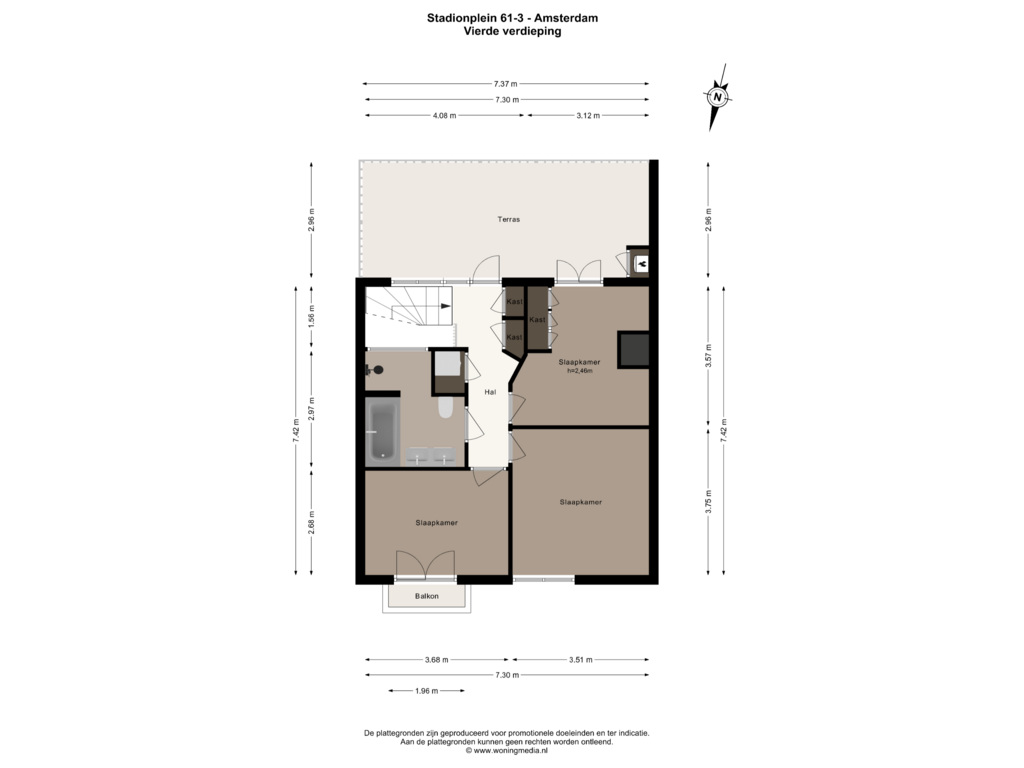 Bekijk plattegrond van Vierde verdieping van Stadionplein 61-3