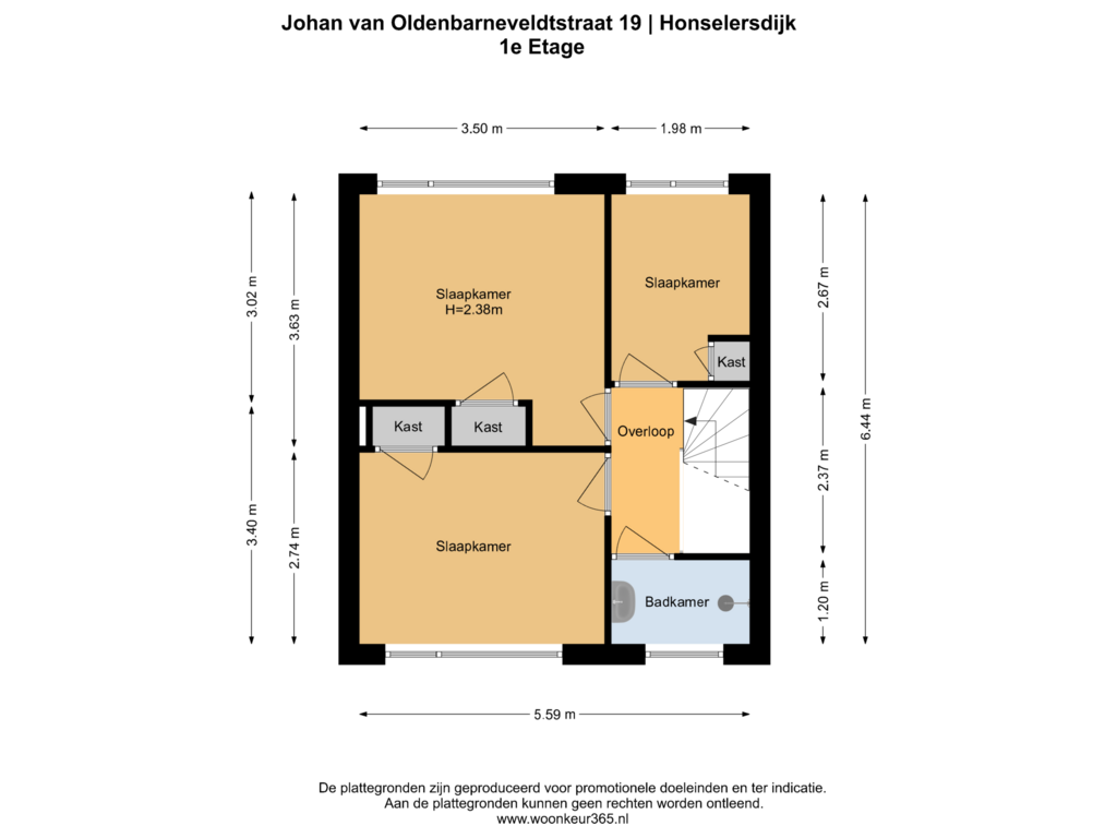 View floorplan of 1e Etage of Johan van Oldenbarneveldtstraat 19