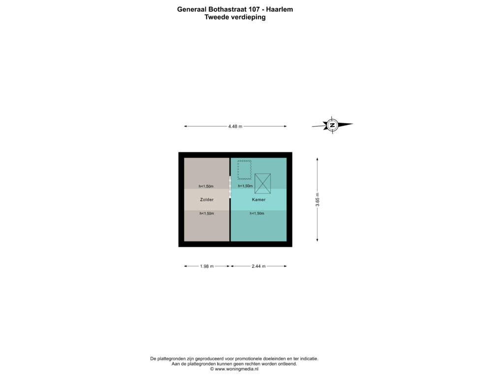 Bekijk plattegrond van Tweede verdieping van Generaal Bothastraat 107