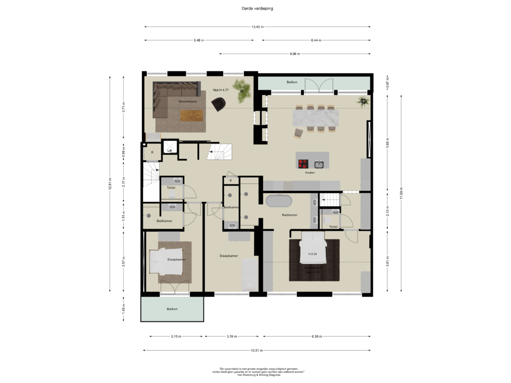 Bekijk plattegrond van Derde verdieping van Roemer Visscherstraat 21-3