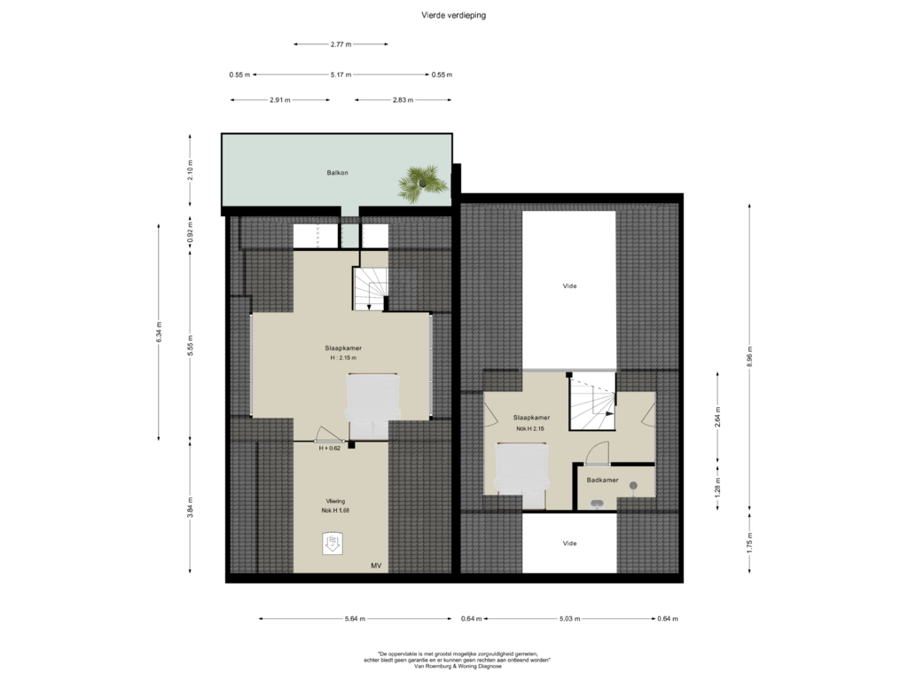 Bekijk plattegrond van Vierde verdieping van Roemer Visscherstraat 21-3