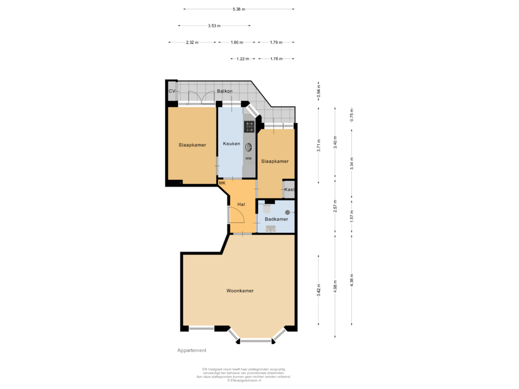 Bekijk plattegrond van Appartement van Onbekendegracht 13-1