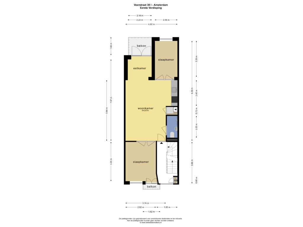 Bekijk plattegrond van EERSTE VERDIEPING van Veerstraat 38-1