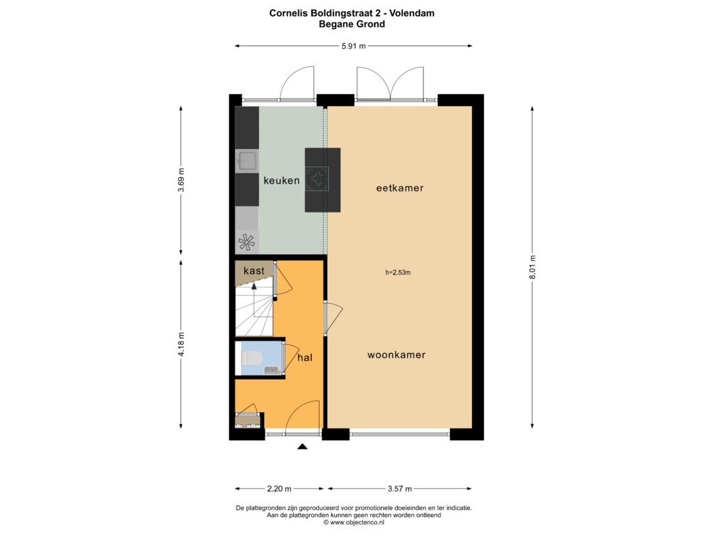 View floorplan of BEGANE GROND of Cornelis Boldingstraat 2