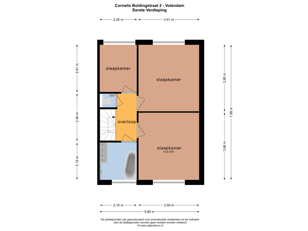 View floorplan of EERSTE VERDIEPING of Cornelis Boldingstraat 2