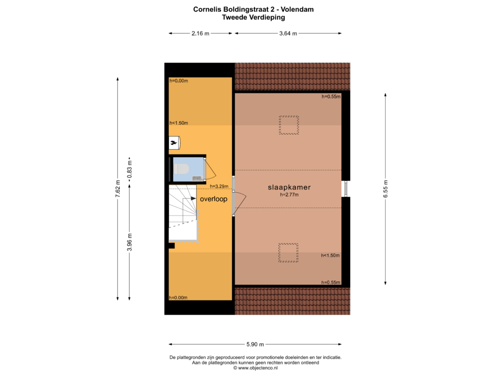 View floorplan of TWEEDE VERDIEPING of Cornelis Boldingstraat 2