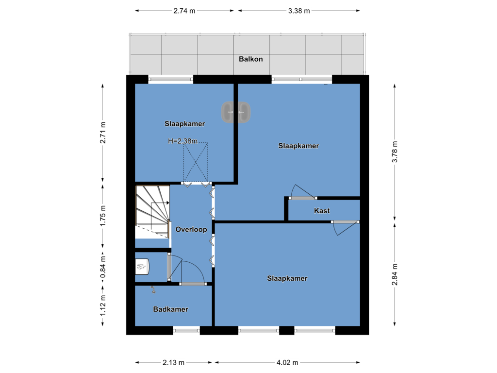 View floorplan of Floor 1 of C. Evertsenstraat 43