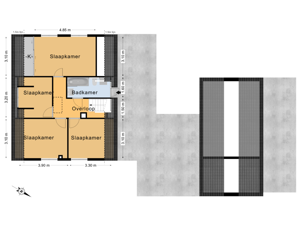 Bekijk plattegrond van 1e Verdieping van Haadstrjitte 7