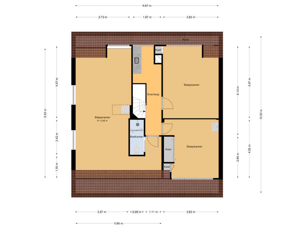 View floorplan of 2e verdieping of Plaswijcklaan 43