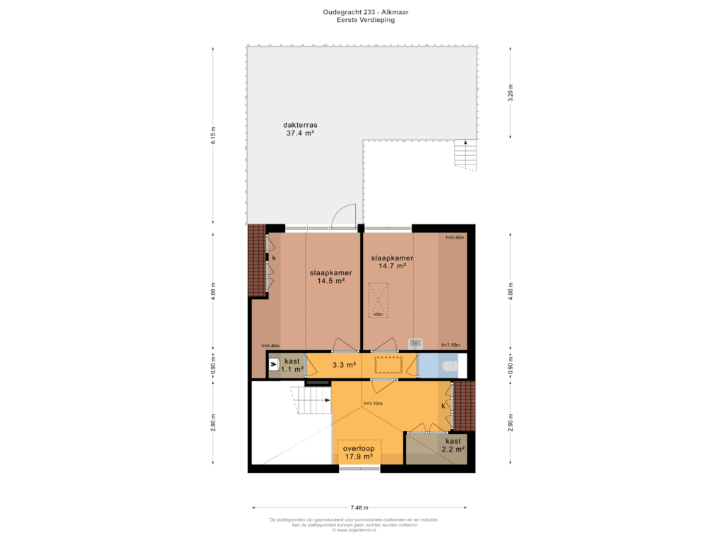 Bekijk plattegrond van EERSTE VERDIEPING van Oudegracht 233