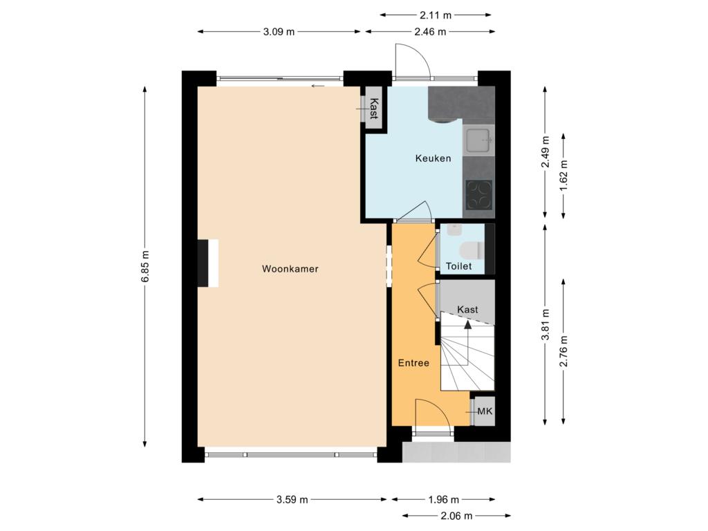 Bekijk plattegrond van Begane grond van Steven van Rumelaerstraat 52