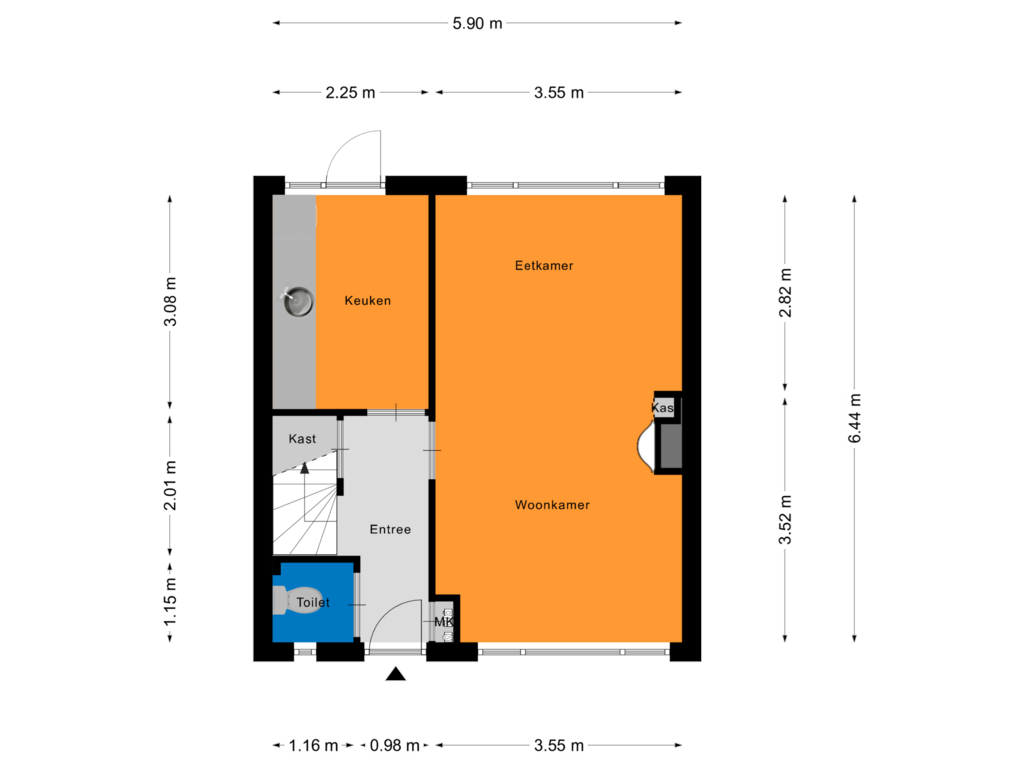 Bekijk plattegrond van Begane Grond van De Huterstraat 18