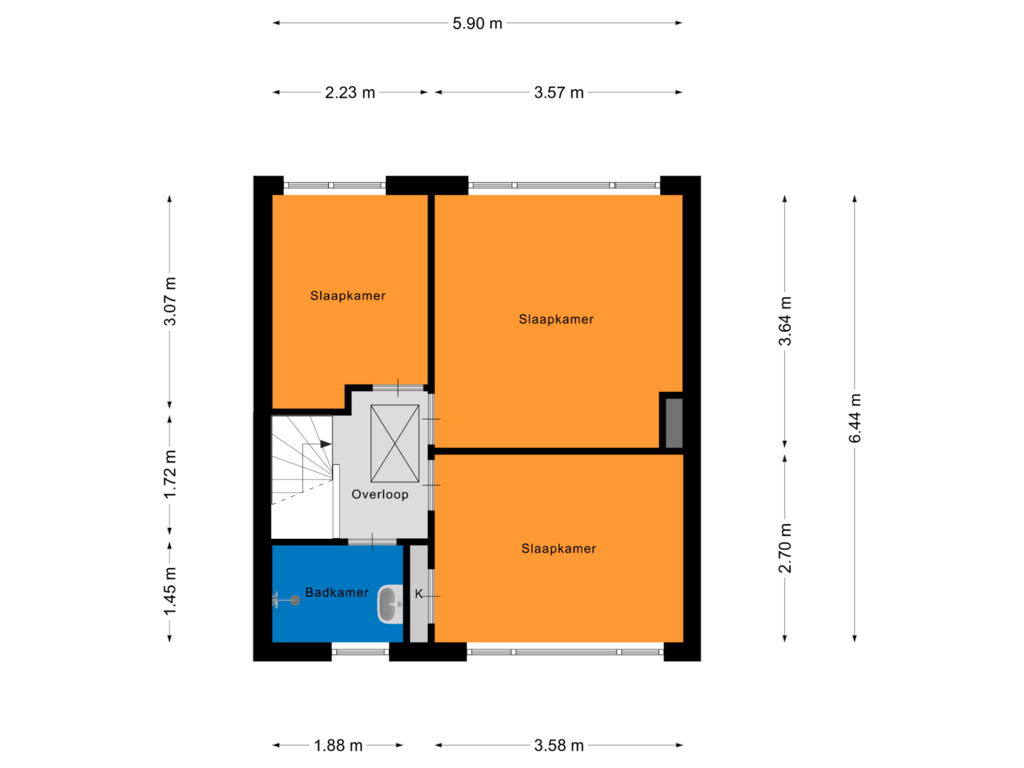 Bekijk plattegrond van Eerste Verdieping van De Huterstraat 18