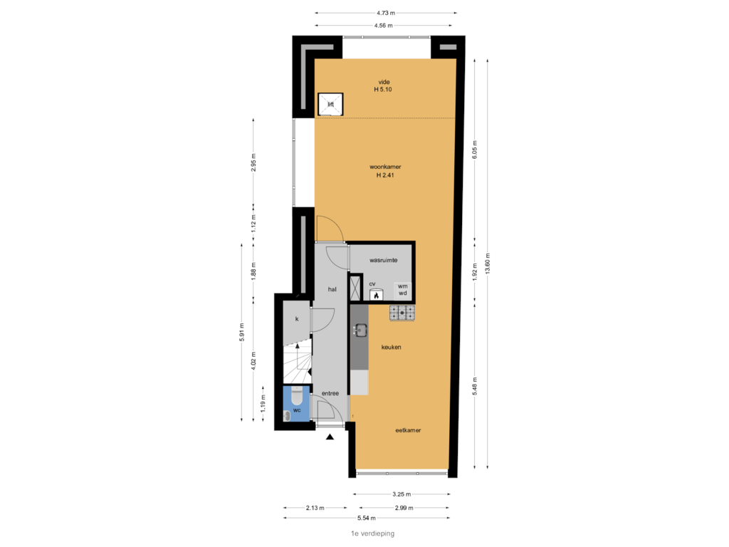 Bekijk plattegrond van 1e verdieping van Bilderdijkstraat 15