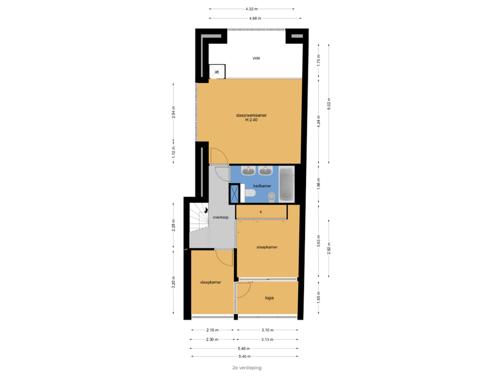 Bekijk plattegrond van 2e verdieping van Bilderdijkstraat 15