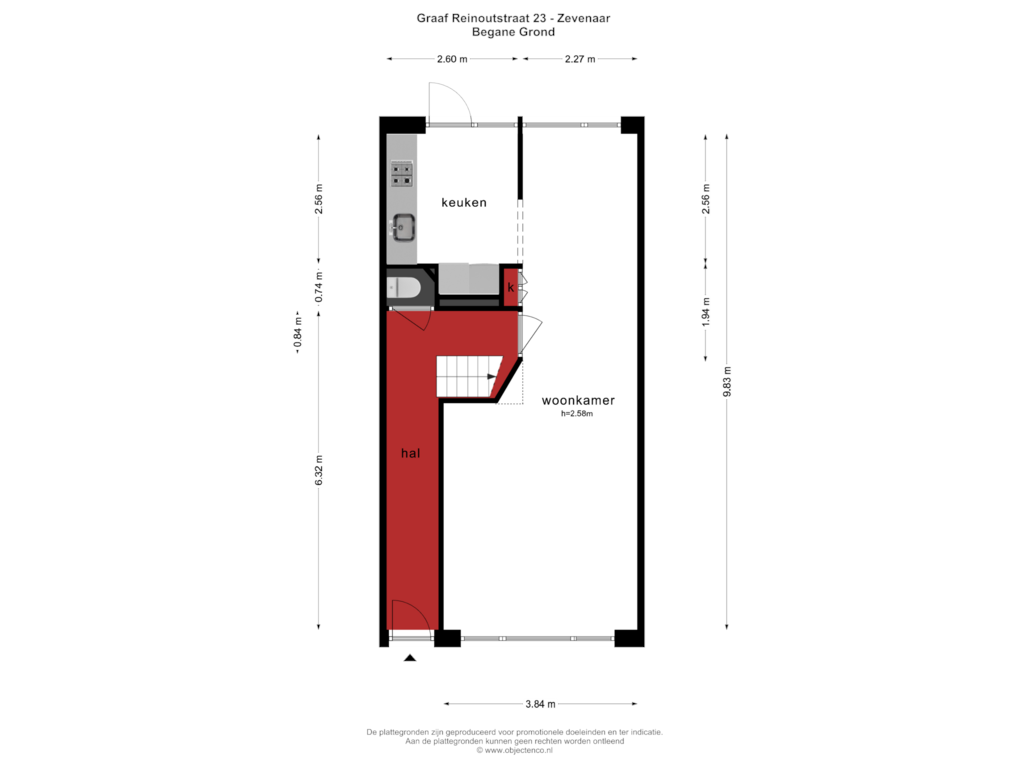 Bekijk plattegrond van BEGANE GROND van Graaf Reinoutstraat 23