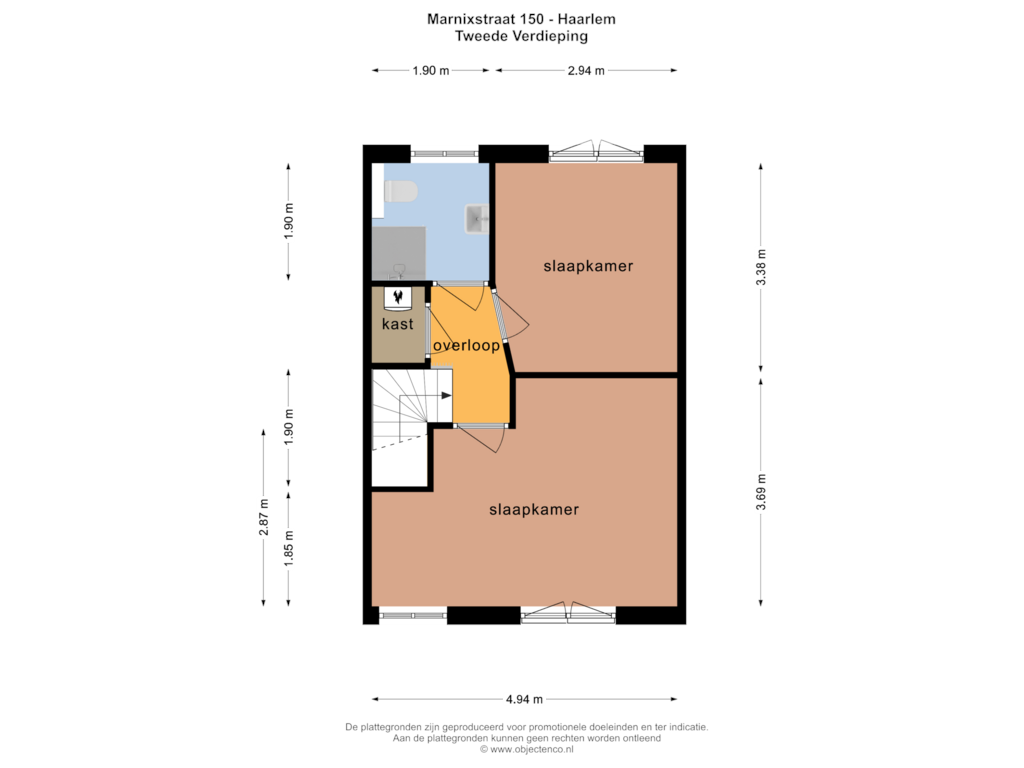 View floorplan of TWEEDE VERDIEPING of Marnixstraat 150