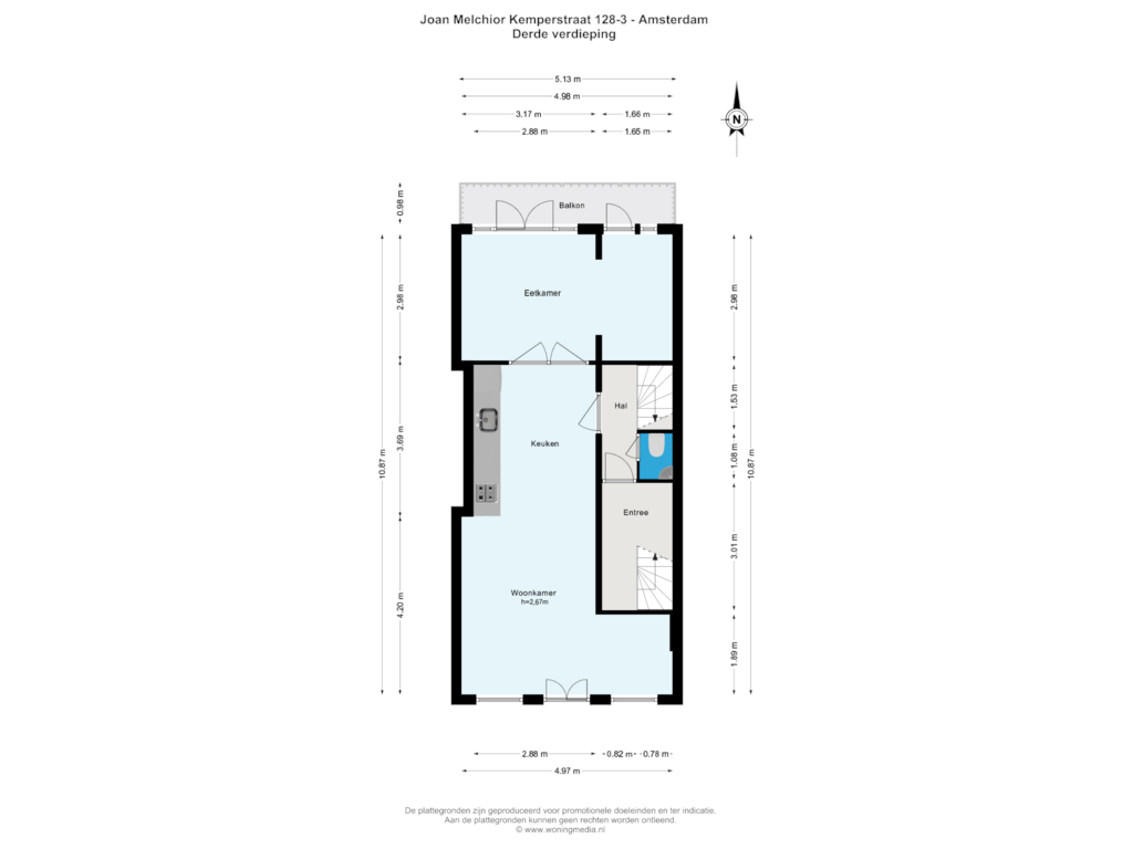 Bekijk plattegrond van Derde verdieping van Joan Melchior Kemperstraat 128-3