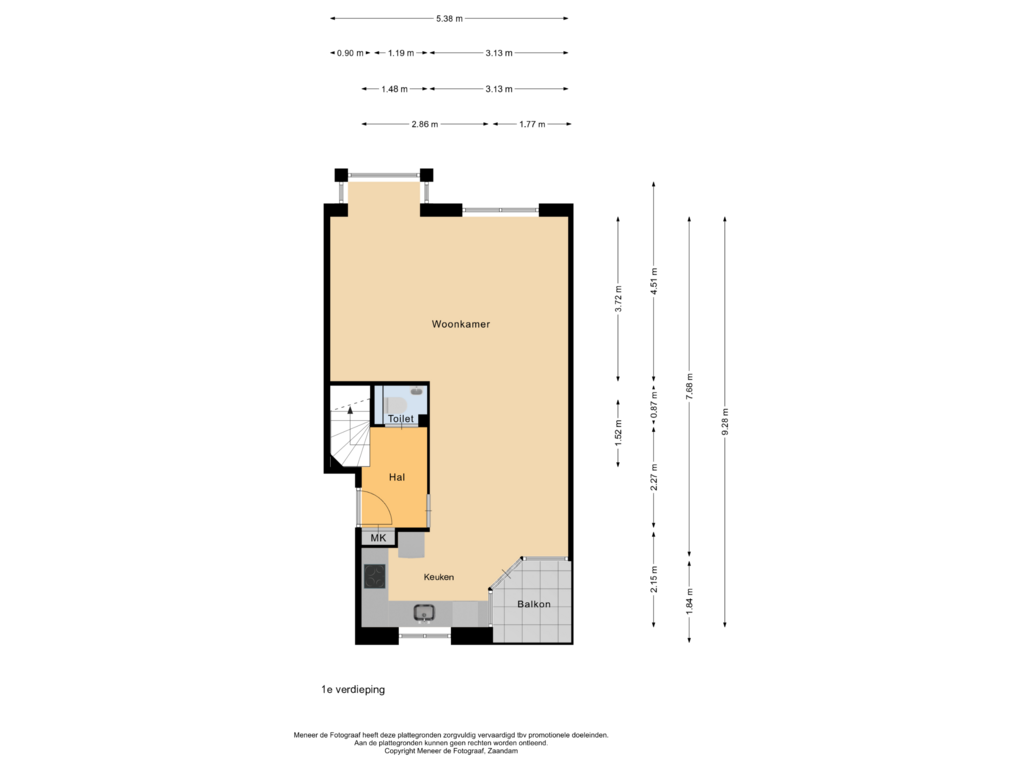 View floorplan of 1e verdieping of Curaçaostraat 3