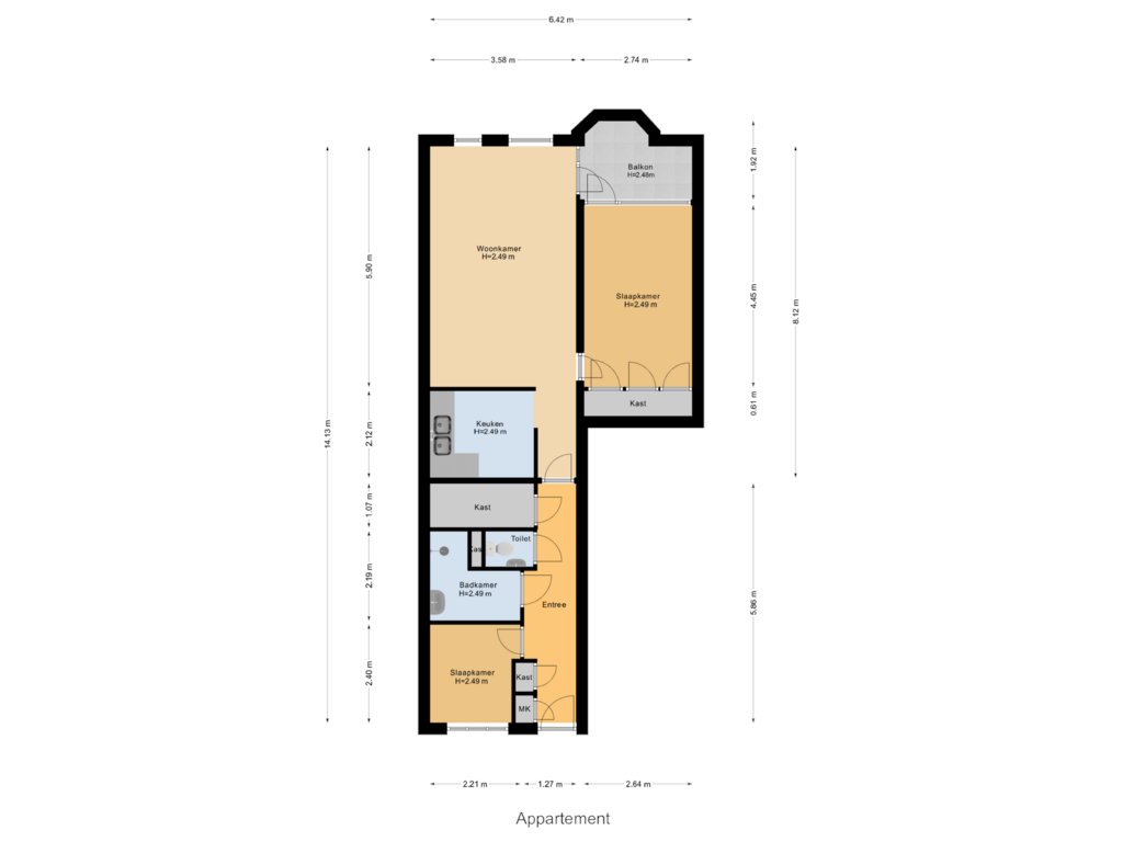 View floorplan of Appartement of Westsingel 15-C