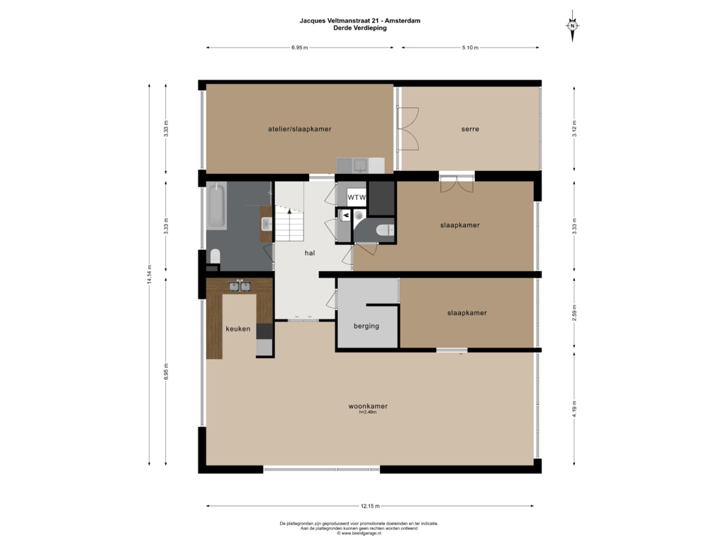 View floorplan of Derde  Verdieping of Jacques Veltmanstraat 21