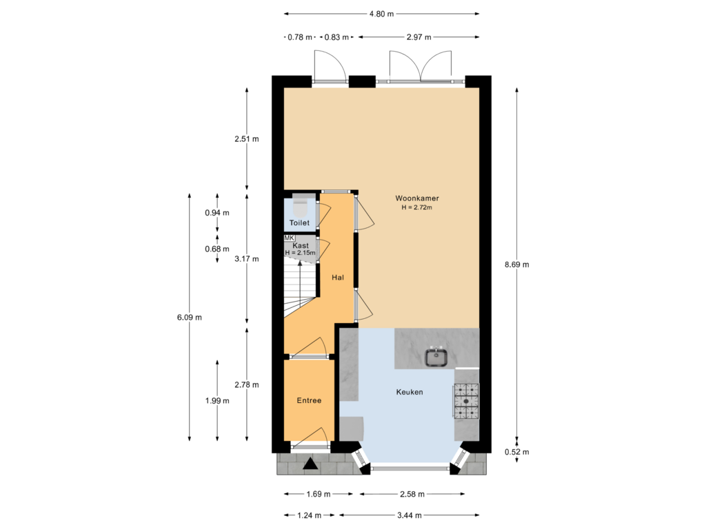 Bekijk plattegrond van Begane grond van Bakhuizen van den Brinkstraat 12